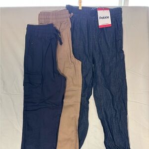 🆕 Stylish Pekkle Jogger 3 Pants Set - Navy, Tan, Denim, Size 6 - NWT
